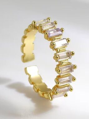 Dainty Adjustable Ring | Geometric Baguette-Cut White Zirconia Stones